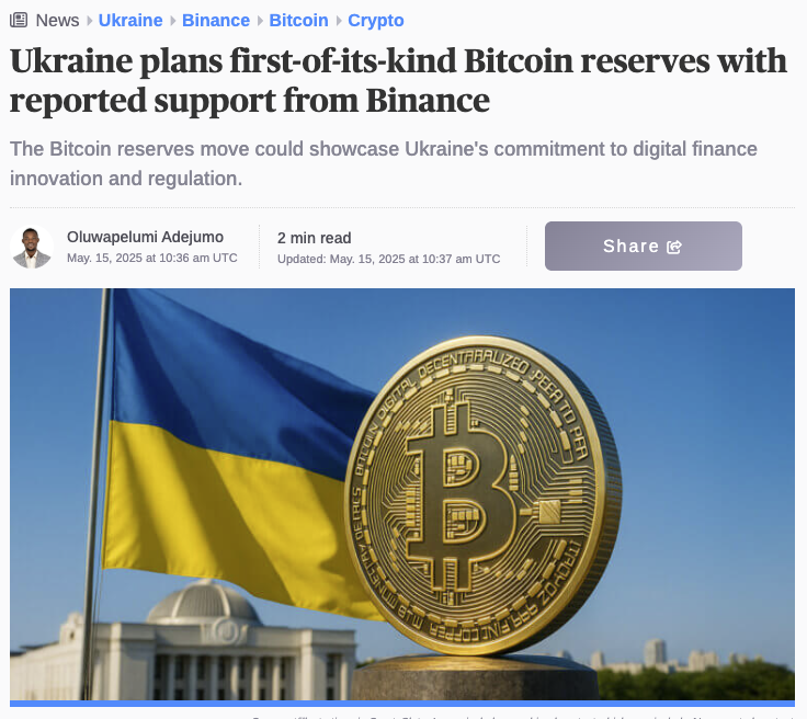 Ukrayna, İlk Bitcoin Rezervini Oluşturmayı Planlıyor: Binance Desteğiyle